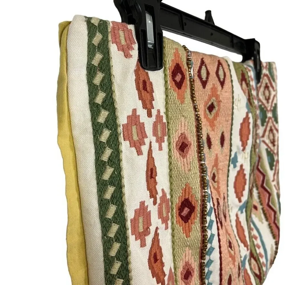 Pier 1 Imports Embroidered Cotton Linen Beaded Throw Accent Pillow Sham 12